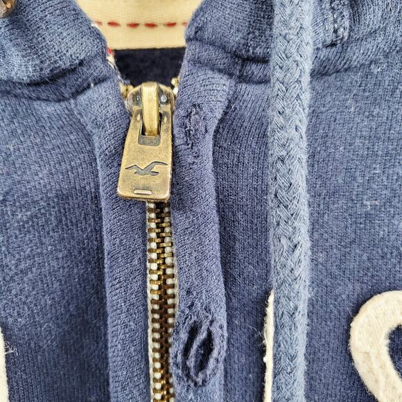 Hollister Long Boards Calif Blue Tan Script Distressed Zip Up Hoodie Men's XL - Picture 9 of 12